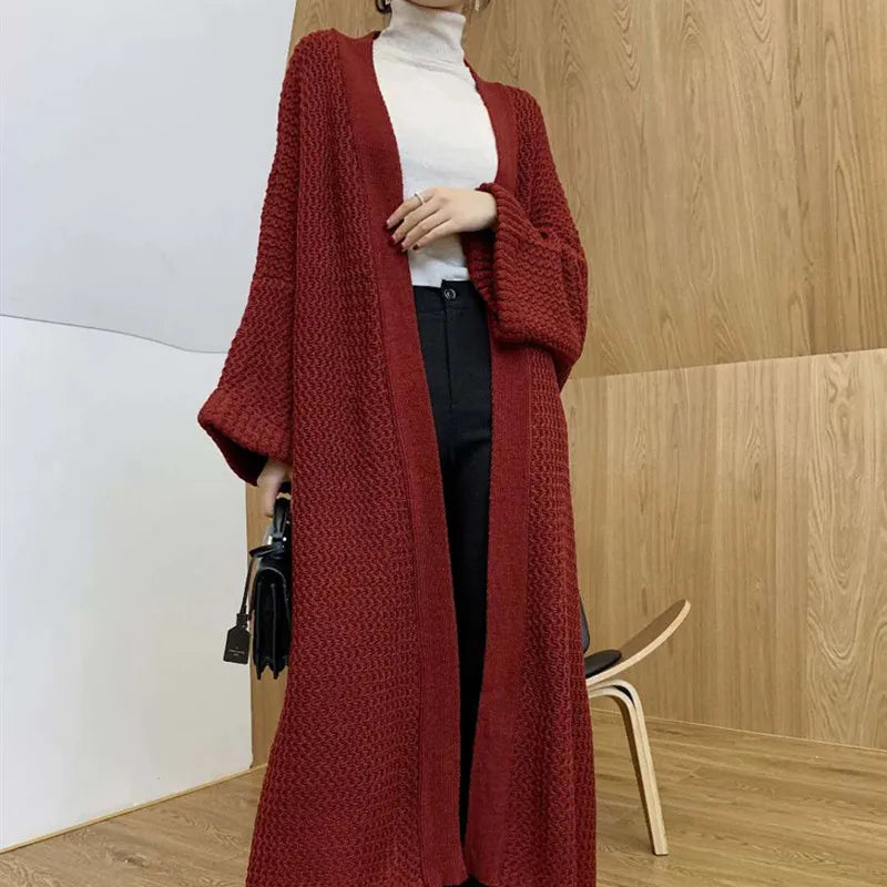 FIGOHR Casual Thick Long Knitted Cardigan Woman Plus Size Loose Plain Sweater 2023 Autumn Winter Female Coat Streetwear