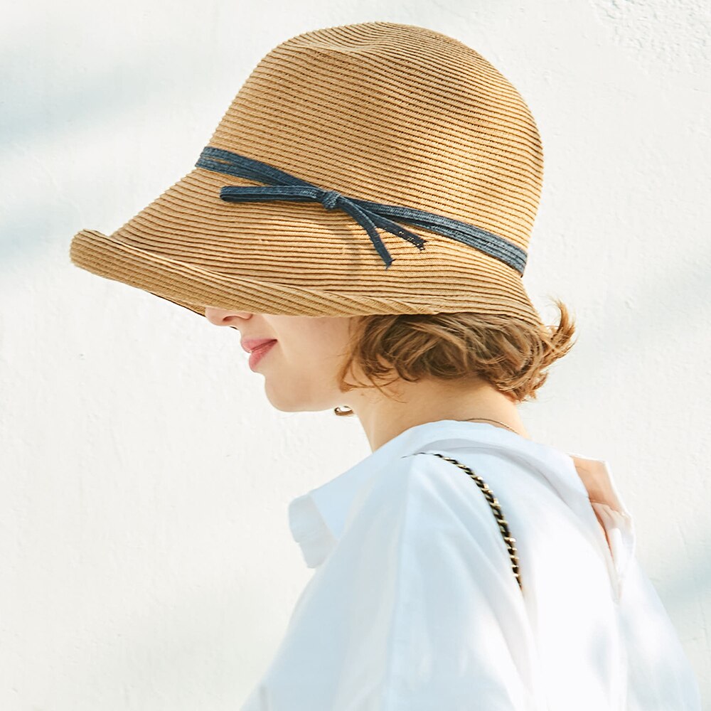 FS 2024 French Straw Bonnet Cap for Women Victorian Sun Hats Chin Strap Foldable Summer Accessories Bucket Hat Fedoras For Beach