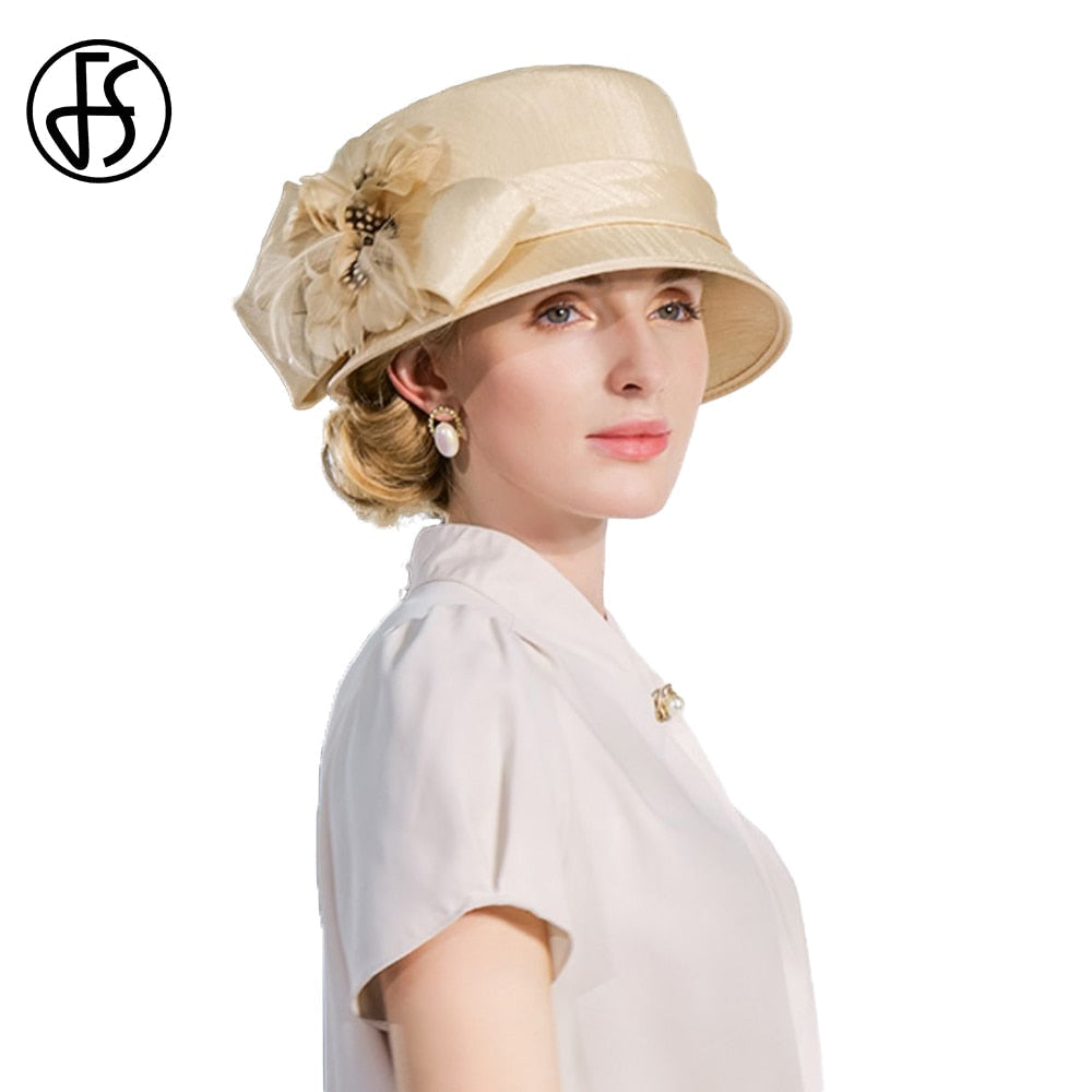 FS 2024 Luxury Woman Sun Hat Wedding Ceremony Fashion Elegant Millinery Tea Party Bowler Cap Flower Feather Bucket Hats Female