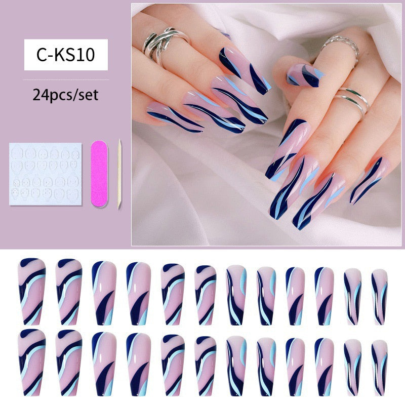Fake Nails Heart Pattern Full Cover Fake Nails DIY Glue Press On Nails Nail Supplies For Professionals C-KS10