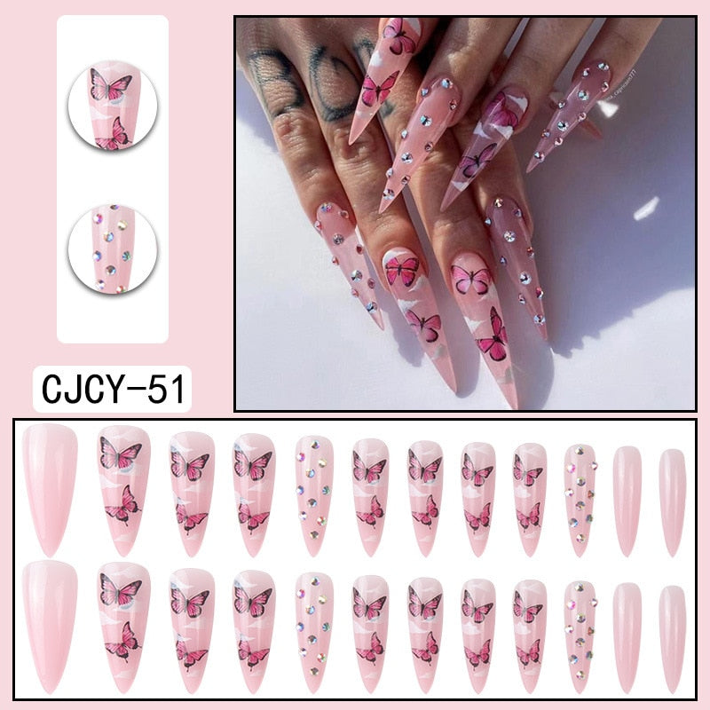 Fake Nails Heart Pattern Full Cover Fake Nails DIY Glue Press On Nails Nail Supplies For Professionals CJCY-51