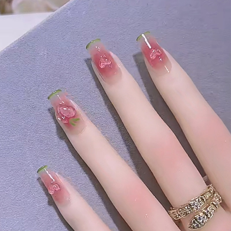 Fake Nails Sets Press on Ballet False Nails with Flower Designs Removable Acrylic Artificial Nails Glitter Nails Art Long Tips 1599