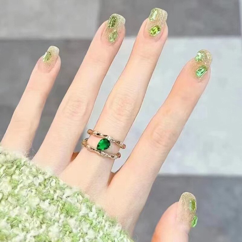 Fake Nails Sets Press on Ballet False Nails with Flower Designs Removable Acrylic Artificial Nails Glitter Nails Art Long Tips 326