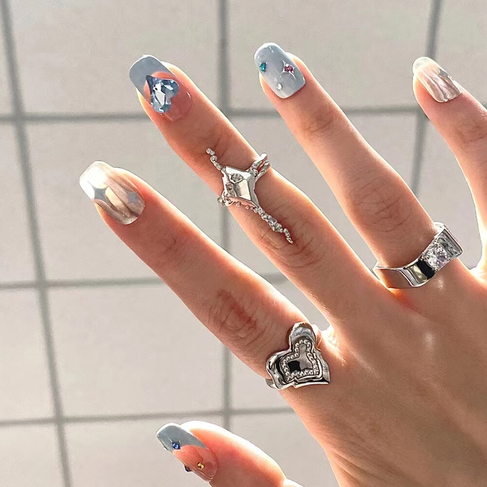 Fake Nails Sets Press on Ballet False Nails with Flower Designs Removable Acrylic Artificial Nails Glitter Nails Art Long Tips 218