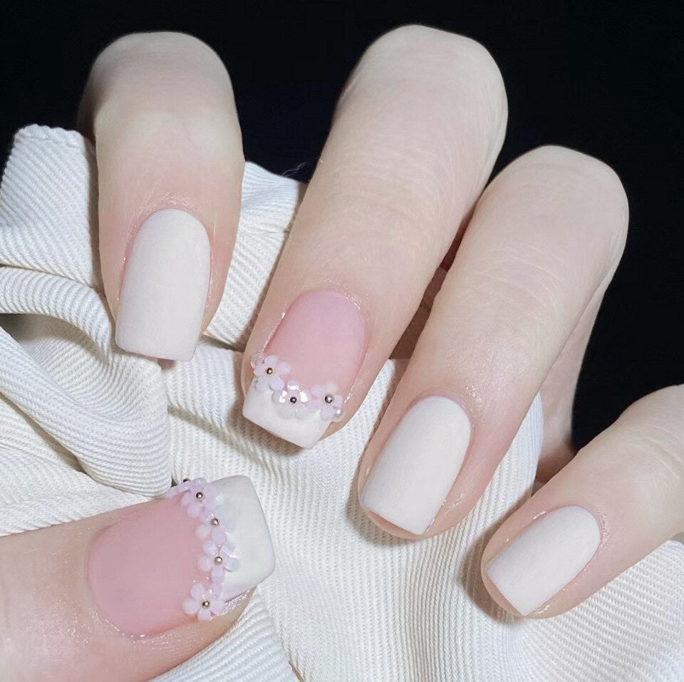 Fake Nails Sets Press on Ballet False Nails with Flower Designs Removable Acrylic Artificial Nails Glitter Nails Art Long Tips Z-18