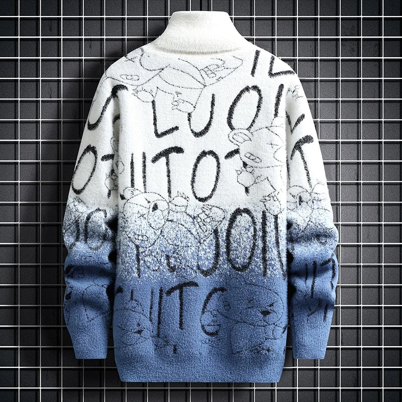 Fall Luxury Cashmere Turtleneck Mens Sweaters Thick Warm Personality Letter Sweater Men Harajuku Male Pullovers