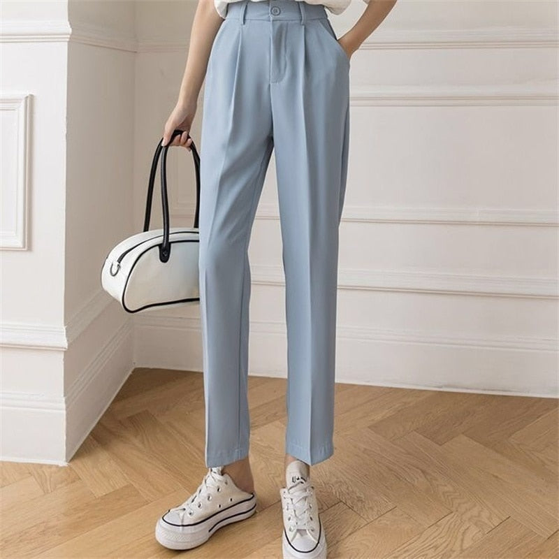 Fall Outfits Women Korean Style Casual High Waist Office Ladies Elegant Pants Black Straight Suit Pants Trousers Y2k Streetwear AMAIO