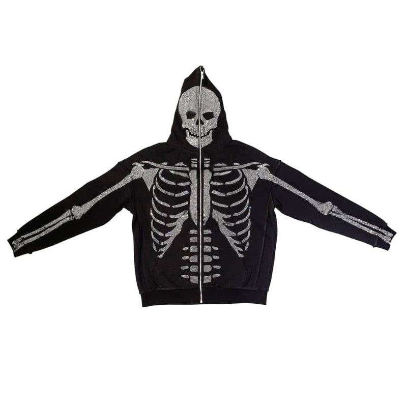 Fall Winter Full Zip Hoodie Sweatshirt for Women Halloween Skeleton Print Hoodie AMAIO