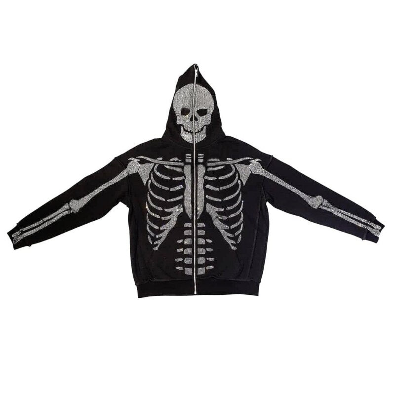 Fall Winter Full Zip Hoodie Sweatshirt for Women Halloween Skeleton Print Hoodie M