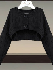 GETADME Fall Winter Two Piece Sets For Women Outfits Office Ladies Elegant Cross Knitwears Pullover Sweater And High Waist Skirts Sets