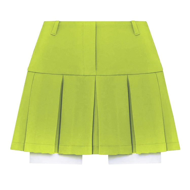 Fall Women Blazer Suit Two Piece Sets Turn-down Collar Blazers Tops And Pleated Skirts Femme High Street Y2K Outfits Only Green Skirts