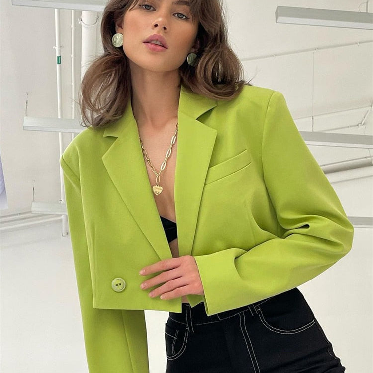 Fall Women Blazer Suit Two Piece Sets Turn-down Collar Blazers Tops And Pleated Skirts Femme High Street Y2K Outfits Only Green Coat