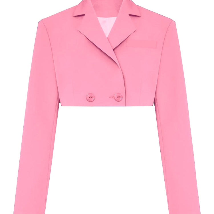 Fall Women Blazer Suit Two Piece Sets Turn-down Collar Blazers Tops And Pleated Skirts Femme High Street Y2K Outfits Only Pink Coat