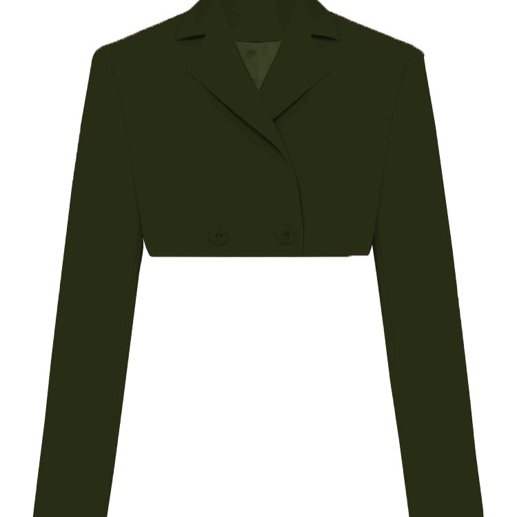 Fall Women Blazer Suit Two Piece Sets Turn-down Collar Blazers Tops And Pleated Skirts Femme High Street Y2K Outfits Only ArmyGreen Coat