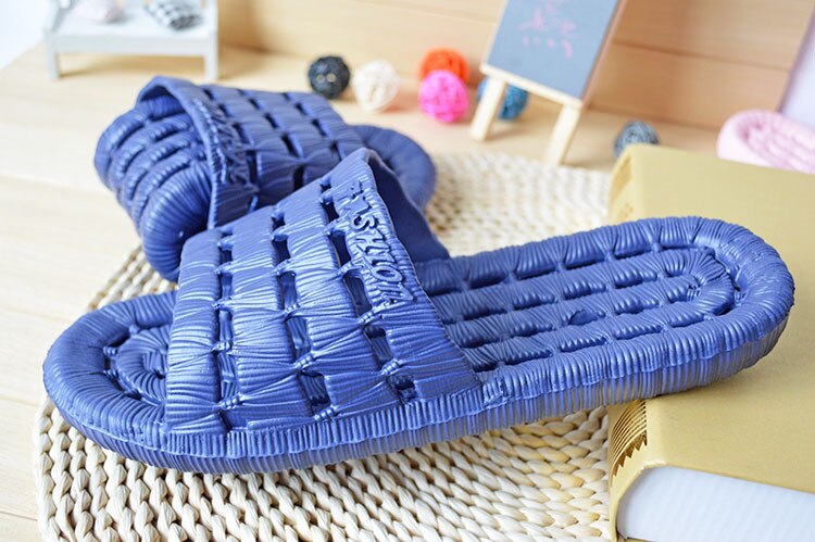 Family Bathroom Slippers Home Indoor Non-slip Unisex Solid Soft Bottom Slipper Sandals Women and Men Slippers Flat Shoes Navy for men