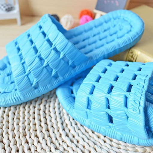 Family Bathroom Slippers Home Indoor Non-slip Unisex Solid Soft Bottom Slipper Sandals Women and Men Slippers Flat Shoes Blue for women