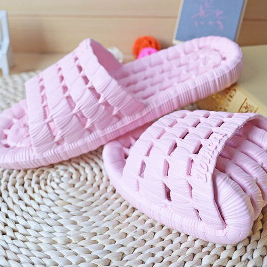Family Bathroom Slippers Home Indoor Non-slip Unisex Solid Soft Bottom Slipper Sandals Women and Men Slippers Flat Shoes Pink for women