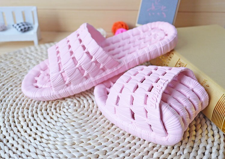 Family Bathroom Slippers Home Indoor Non-slip Unisex Solid Soft Bottom Slipper Sandals Women and Men Slippers Flat Shoes Pink for women