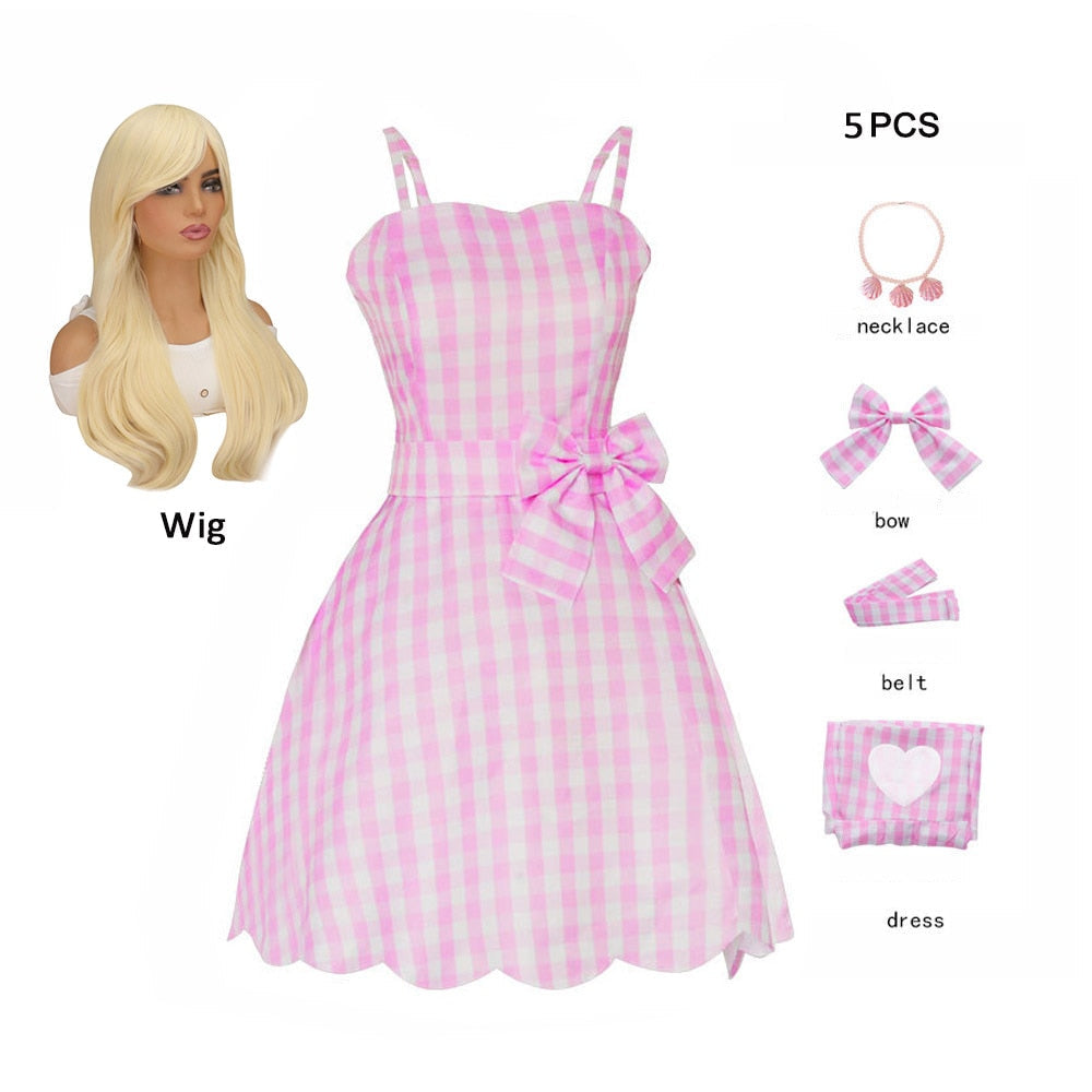 Fancy Barbie Costume for Adult Adorable Pink Lady Cosplay Girls Clothing Woman Halloween Classic Doll Role Play Barbie Dress up Dress up K