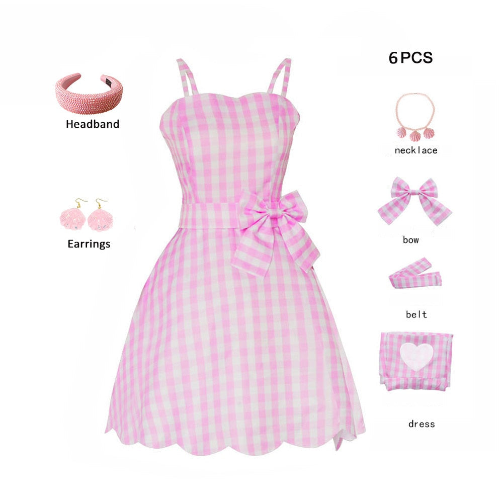 Fancy Barbie Costume for Adult Adorable Pink Lady Cosplay Girls Clothing Woman Halloween Classic Doll Role Play Barbie Dress up Dress up L