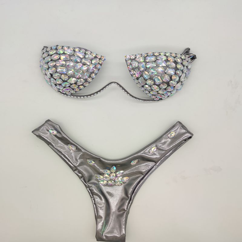Fancy Diamond Bikini Sew Diamonds Bright grey