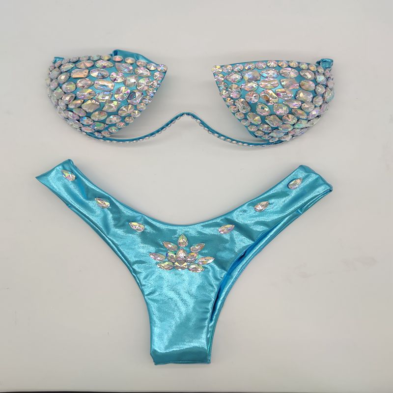 Fancy Diamond Bikini Sew Diamonds Bright blue