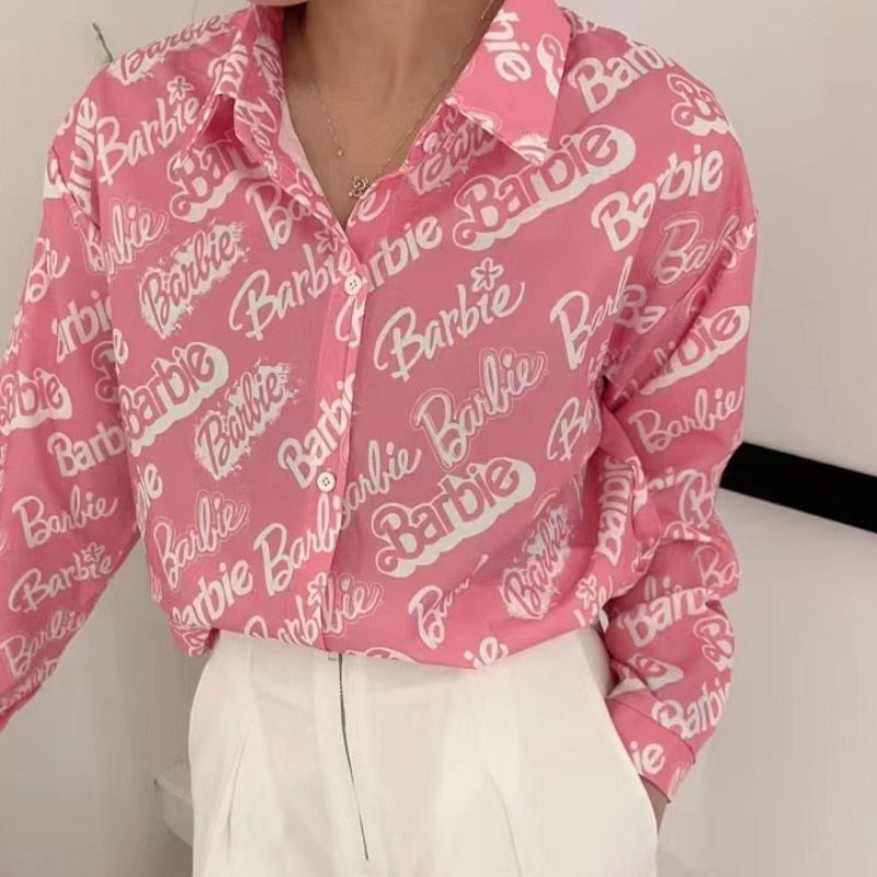 Fashion Barbie Shirt Kawaii Girls Boys Harajuku Loose Casual Long Sleeve Sun Protection Jacket Oversized Autumn Tops Coat Cloth red one size