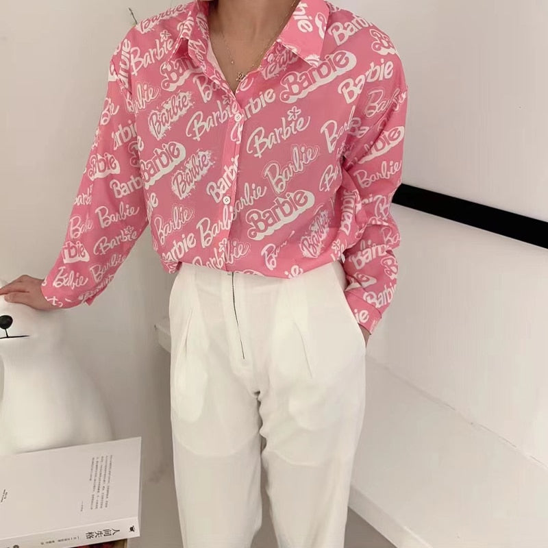 Fashion Barbie Shirt Kawaii Girls Boys Harajuku Loose Casual Long Sleeve Sun Protection Jacket Oversized Autumn Tops Coat Cloth