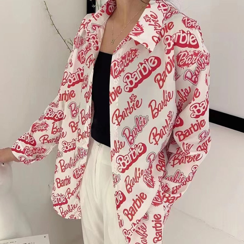 Fashion Barbie Shirt Kawaii Girls Boys Harajuku Loose Casual Long Sleeve Sun Protection Jacket Oversized Autumn Tops Coat Cloth white one size