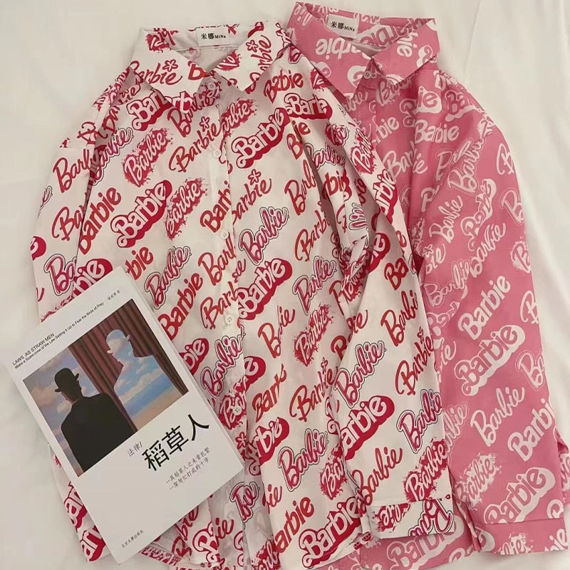 Fashion Barbie Shirt Kawaii Girls Boys Harajuku Loose Casual Long Sleeve Sun Protection Jacket Oversized Autumn Tops Coat Cloth