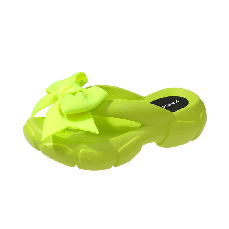 Fashion Bowknot Platform Flip Flop for Women 2024 Summer Beach Non Slip Wedge Slippers Woman Thick Sole Clip Toe Slides Sandals Green