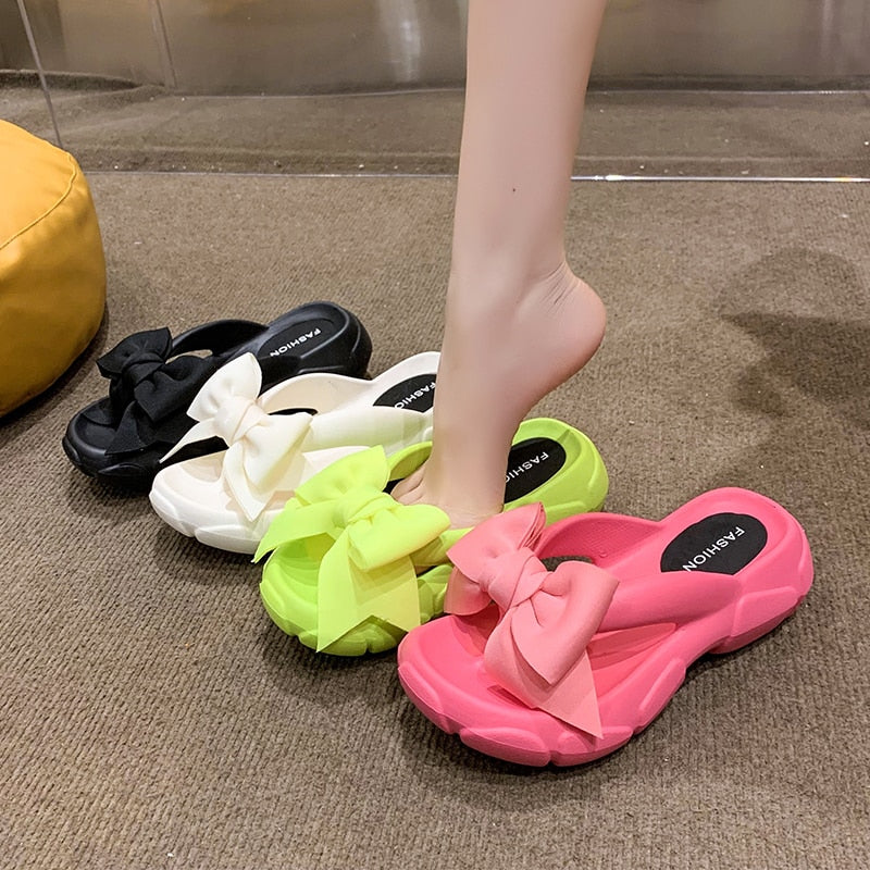 Fashion Bowknot Platform Flip Flop for Women 2024 Summer Beach Non Slip Wedge Slippers Woman Thick Sole Clip Toe Slides Sandals AMAIO