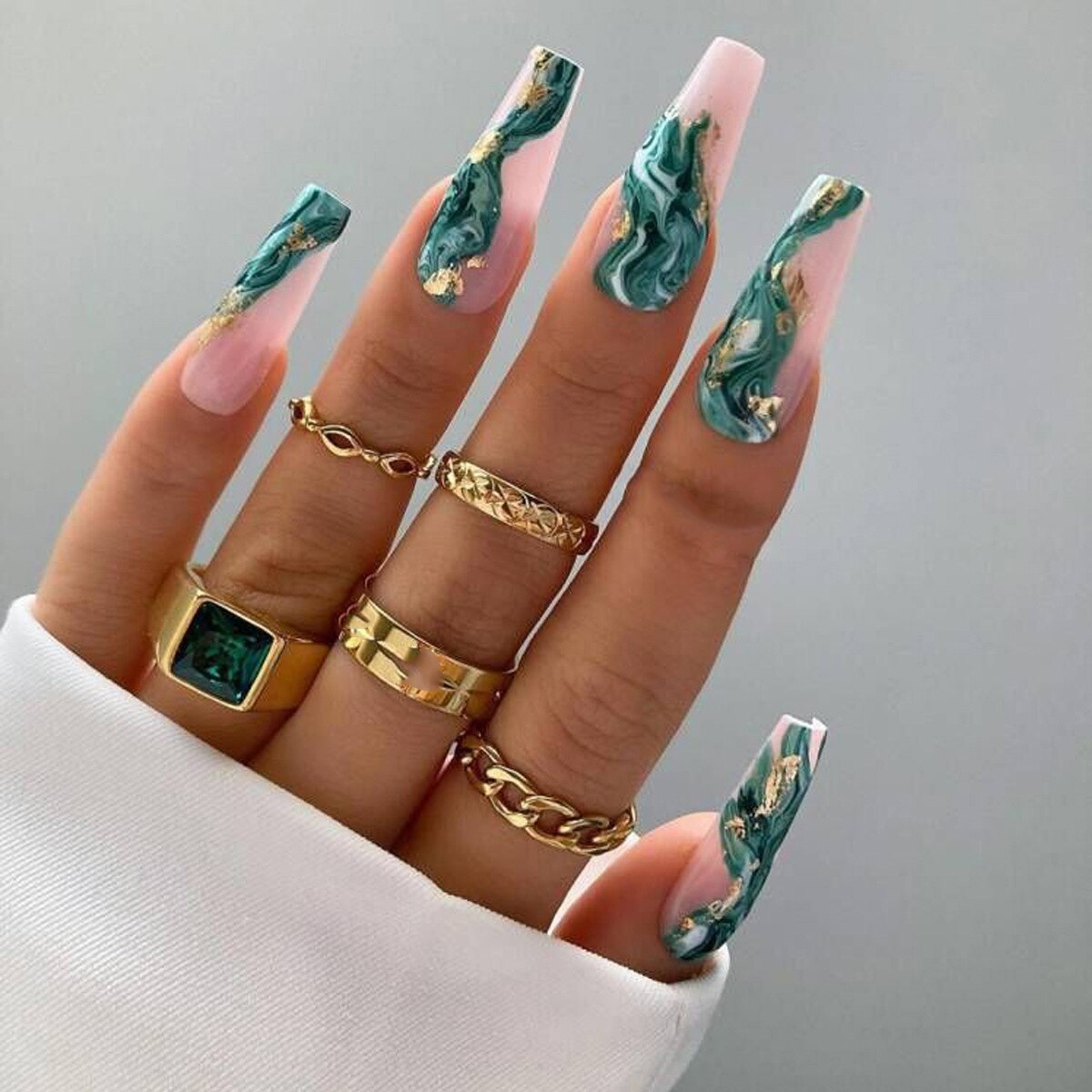 Fashion Colorful Butterfly False Nail Tips With Designs French Coffin Manicure Middle Long Ballerina Fake Nails Set Press on Nai A3