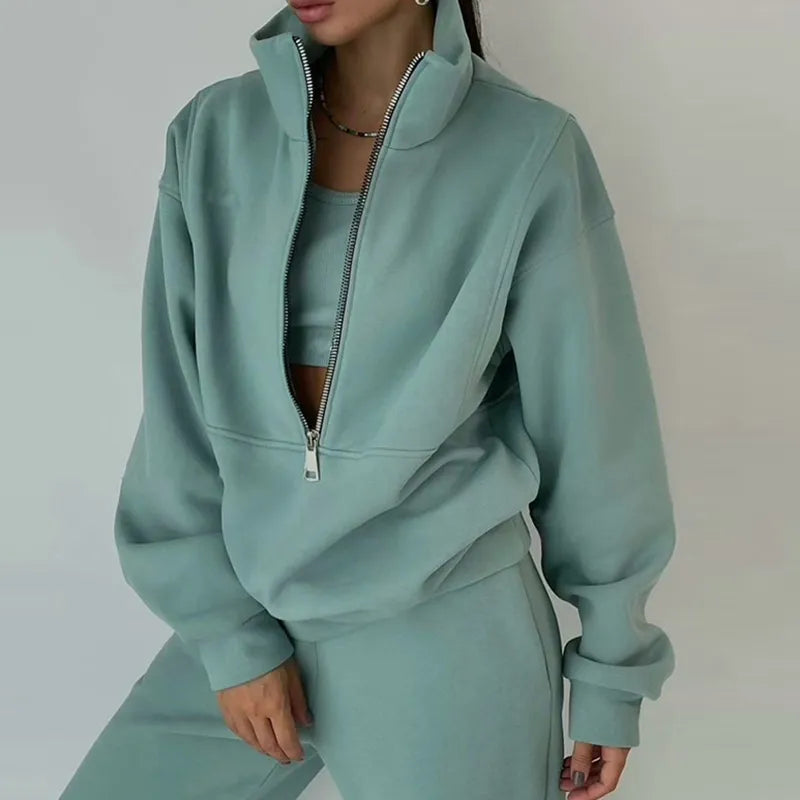 Fashion Comfortable Hooded Women Tracksuit 2Pc Set Casual Street Solid Simple Suits New Loose Hoodie Straight Long Pants Outfits