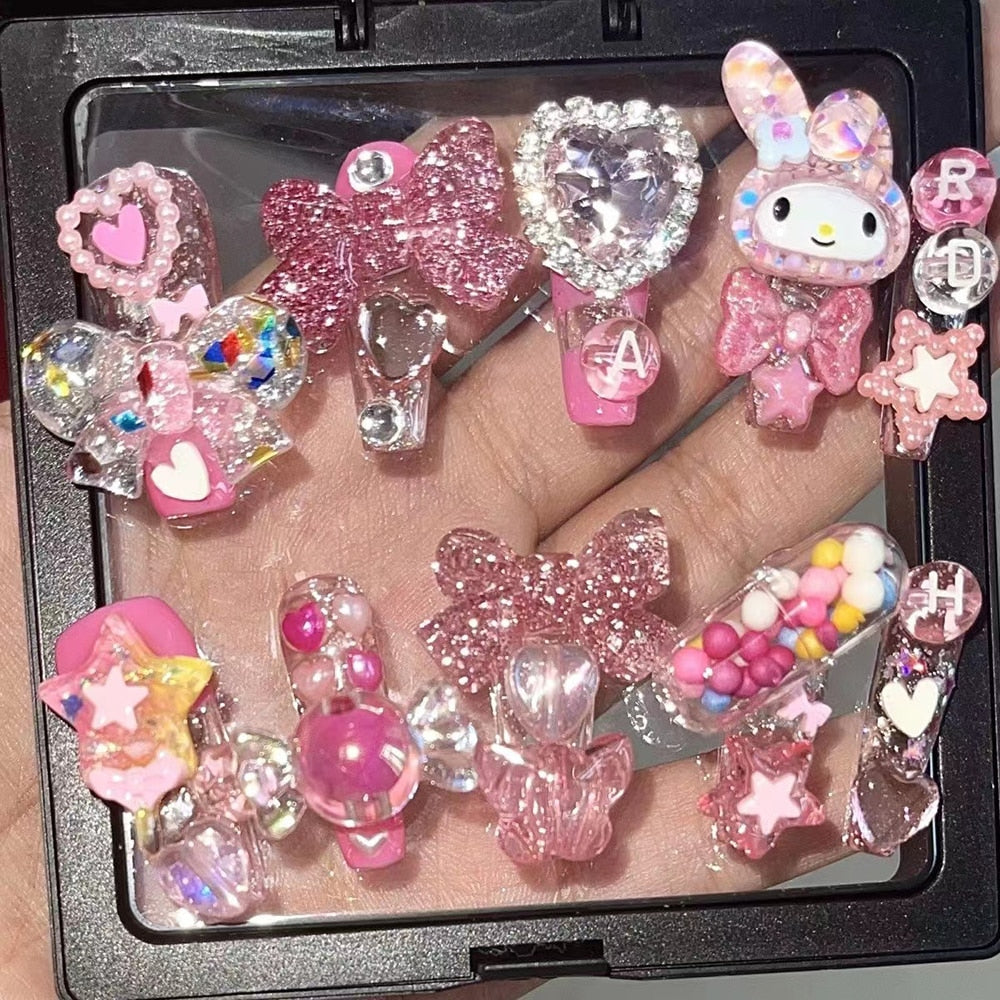 Fashion Cool Personality Cosplay Party Nails Long Coffin 3D High-End Chain Nail Tips Girls Gift Accessories 1