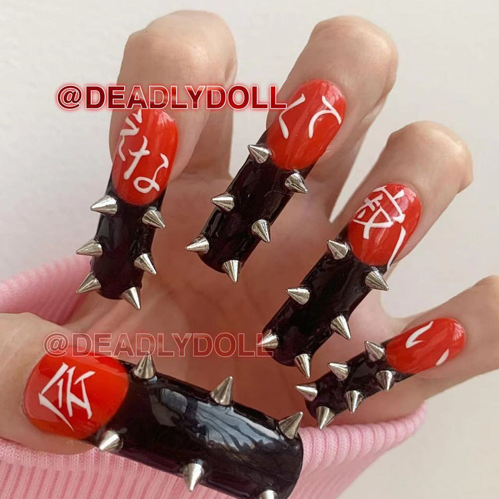 Fashion Cool Personality Cosplay Party Nails Long Coffin 3D High-End Chain Nail Tips Girls Gift Accessories