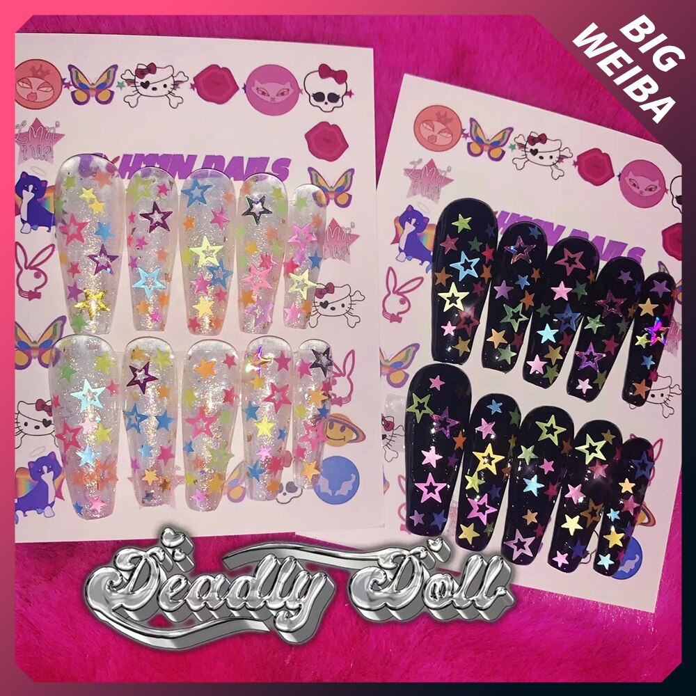 Fashion Cool Personality Cosplay Party Nails Long Coffin 3D High-End Chain Nail Tips Girls Gift Accessories