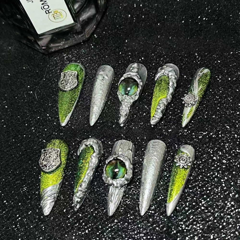Fashion Cool Personality Cosplay Party Nails Long Coffin 3D High-End Chain Nail Tips Girls Gift Accessories