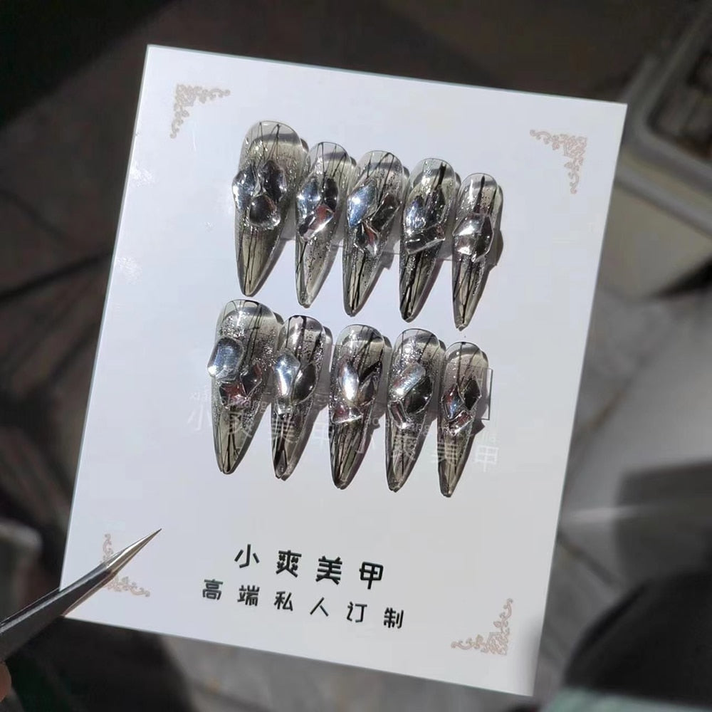 Fashion Cool Personality Cosplay Party Nails Long Coffin 3D High-End Chain Nail Tips Girls Gift Accessories