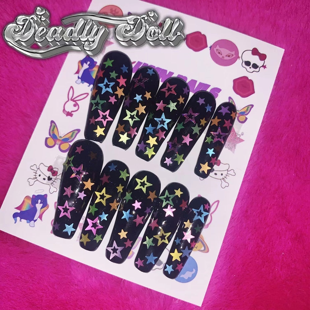 Fashion Cool Personality Cosplay Party Nails Long Coffin 3D High-End Chain Nail Tips Girls Gift Accessories 12