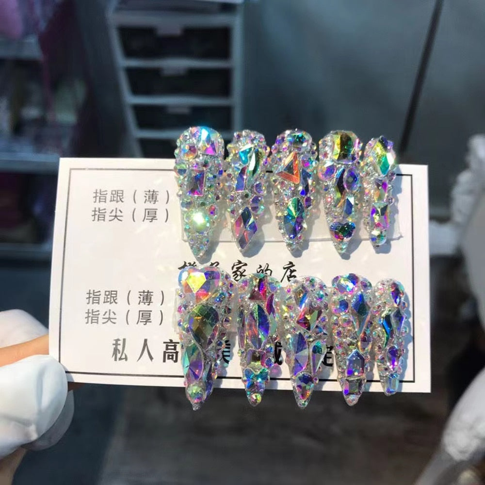 Fashion Cool Personality Cosplay Party Nails Long Coffin 3D High-End Chain Nail Tips Girls Gift Accessories