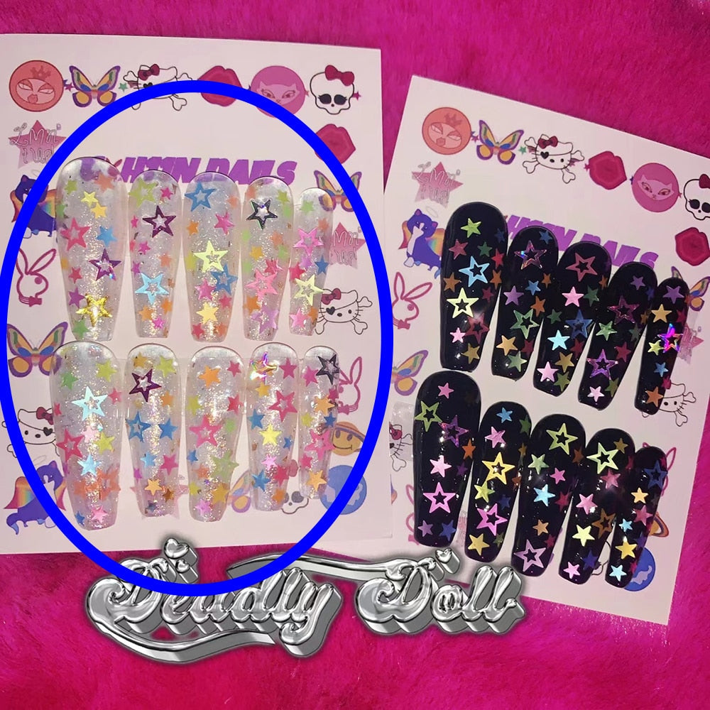 Fashion Cool Personality Cosplay Party Nails Long Coffin 3D High-End Chain Nail Tips Girls Gift Accessories 13