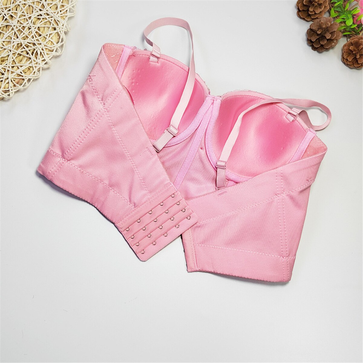 Fashion Crop Top With Built-in Bra Women Beaded Sequins Detachable Strap Female Sexy Ladies Corset Push Up Bustier