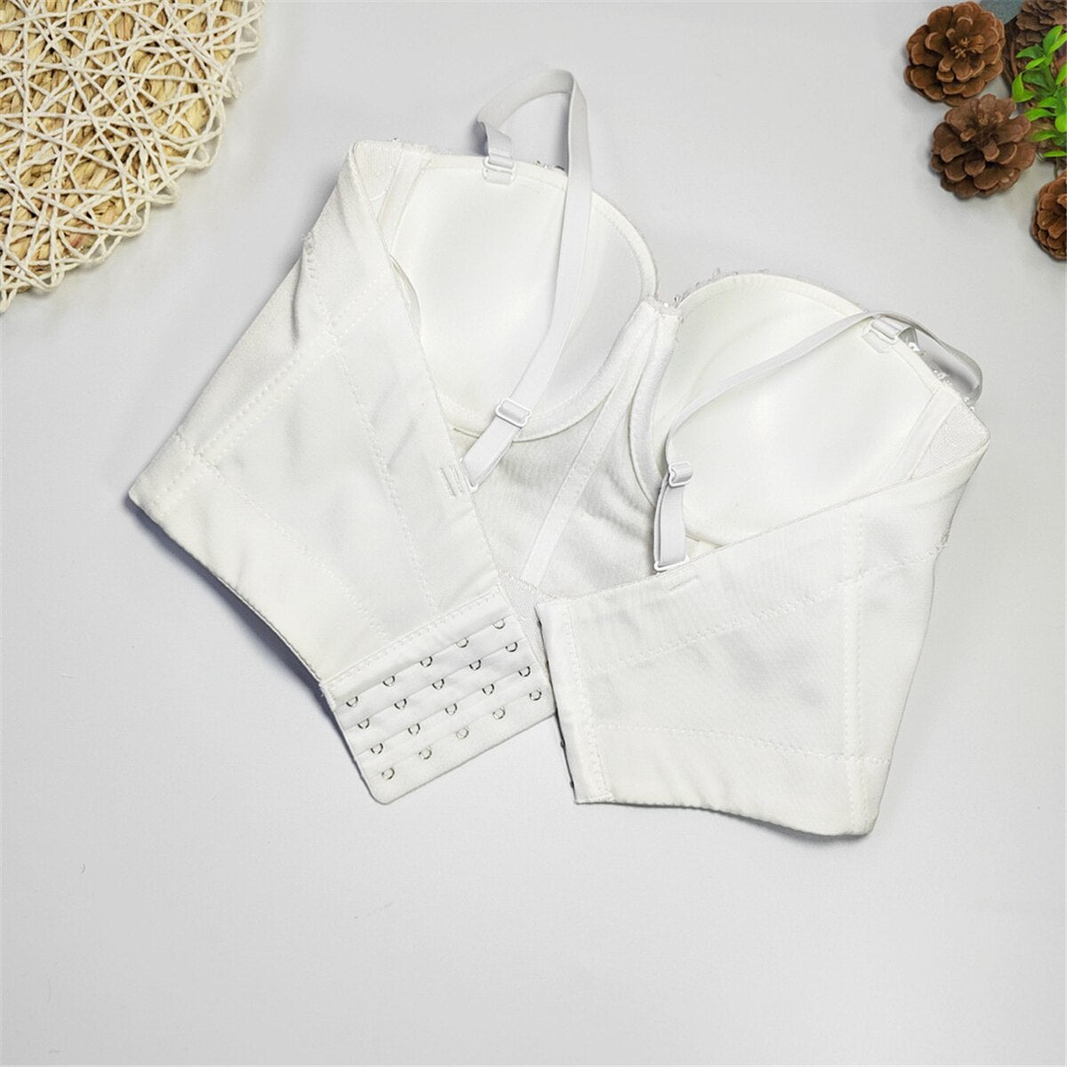 Fashion Crop Top With Built-in Bra Women Beaded Sequins Detachable Strap Female Sexy Ladies Corset Push Up Bustier