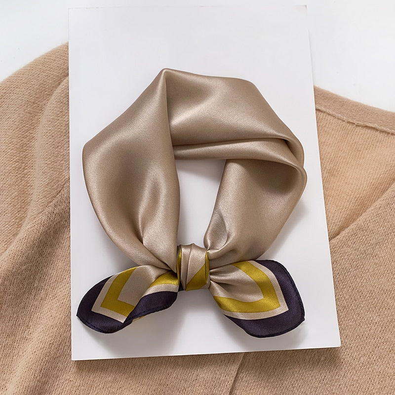 Fashion Designer Print 100% Natural Silk Square Scarves Women Hairband Neck Foulard Female Small Kerchief Bandana New 2024 FZ91-1 53cm real silk