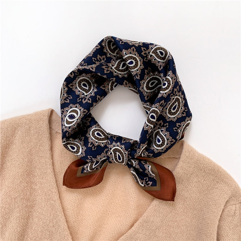 Fashion Designer Print 100% Natural Silk Square Scarves Women Hairband Neck Foulard Female Small Kerchief Bandana New 2024 FZ90-2 53cm real silk