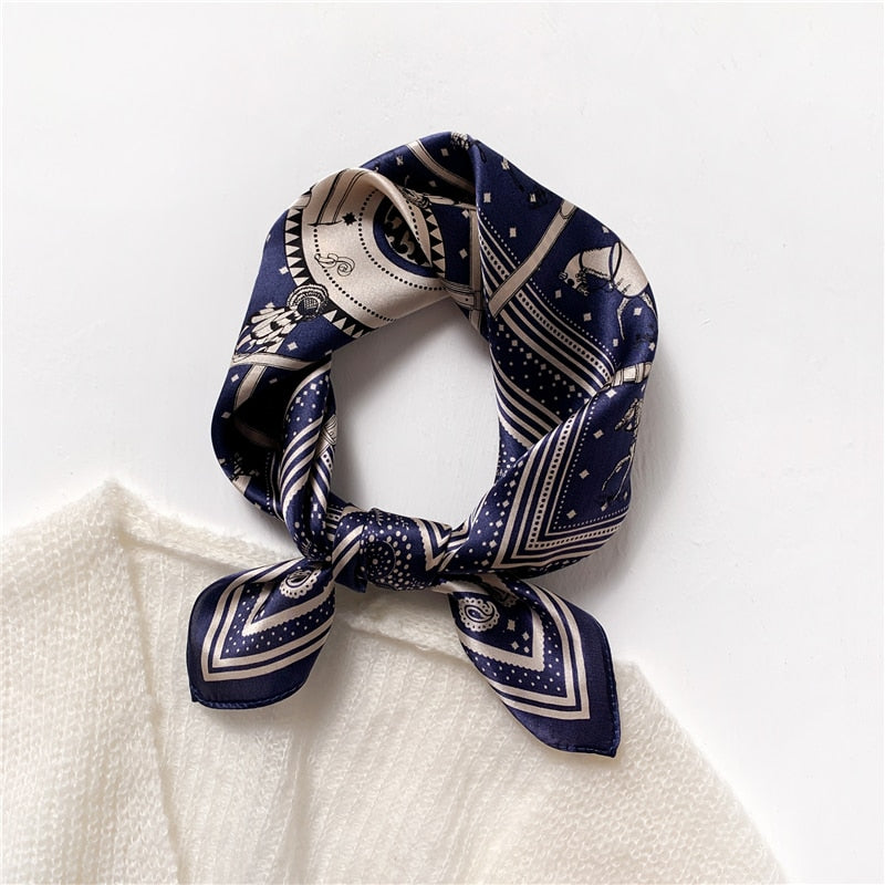 Fashion Designer Print 100% Natural Silk Square Scarves Women Hairband Neck Foulard Female Small Kerchief Bandana New 2024 FZ94-1 53cm real silk