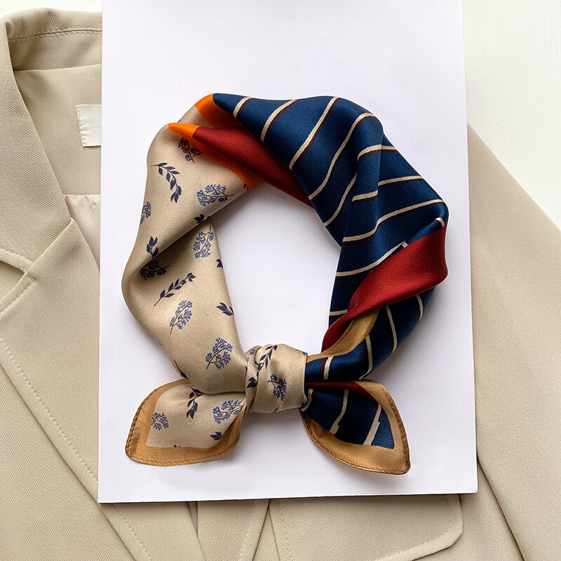 Fashion Designer Print 100% Natural Silk Square Scarves Women Hairband Neck Foulard Female Small Kerchief Bandana New 2024 FZ105-1 53cm real silk