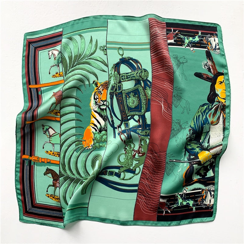 Fashion Designer Print 100% Natural Silk Square Scarves Women Hairband Neck Foulard Female Small Kerchief Bandana New 2024 FZ112-1 53cm real silk