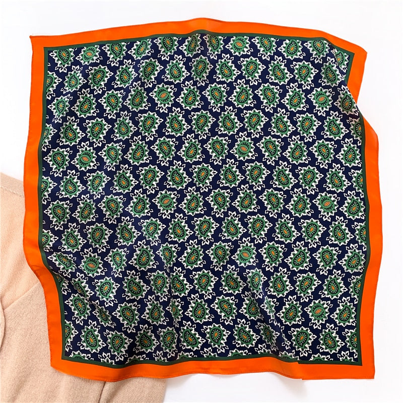 Fashion Designer Print 100% Natural Silk Square Scarves Women Hairband Neck Foulard Female Small Kerchief Bandana New 2024 FZ90-4 53cm real silk
